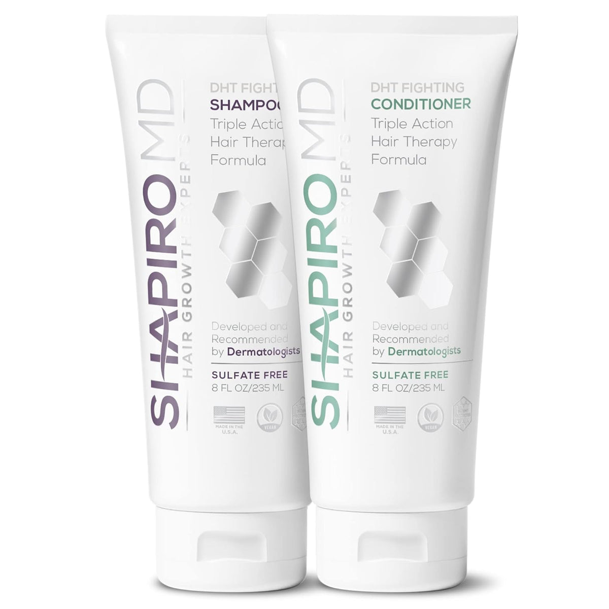 Shapiro MD Hair Growth Experts Hair Loss Shampoo and Conditioner, DHT Fighting Vegan Formula for Thinning Hair Developed by Dermatologists, Experience Healthier, Fuller & Thicker Looking Hair