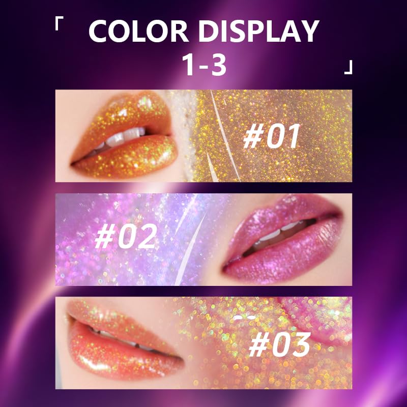 CHARMACY Aurora Chameleon Moisturizing Lip Gloss, MultiColor Shifting Shimmer Lip Gloss, Hydrating Non-Sticky Formula Glitter Lip Glaze, Easy to Apply, Long-Lasting, High-Shine Sheer Finish #04
