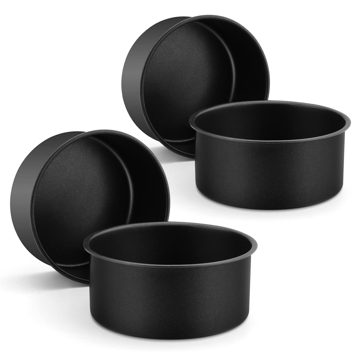 LIANYU 6 inch Cake Pans for Baking, Round Cake Pan Set of 4, Nonstick Stainless Steel Baking Tin Bakeware for Birthday Wedding Party, Non Toxic Coating, 3 Inch Deep