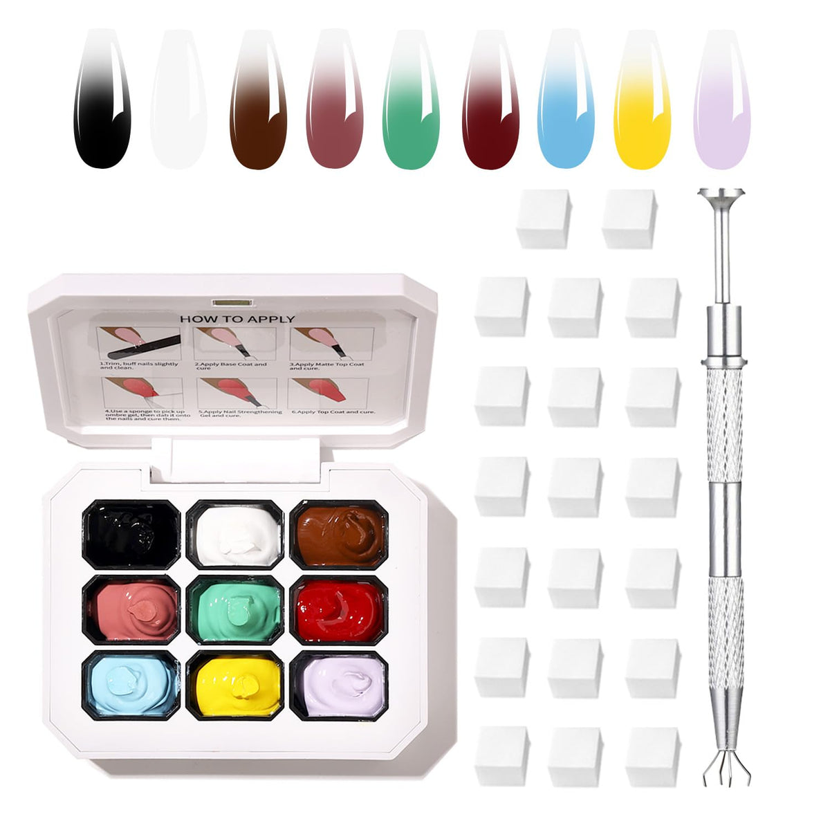 Ombre Gel Polish Nail Sponges for Ombre 9 Series Colorful Blush Effect Gradient painting gel ombre & pat paint for nails Multistyle French Manicure Nail Art DIY Home (A7, 1)