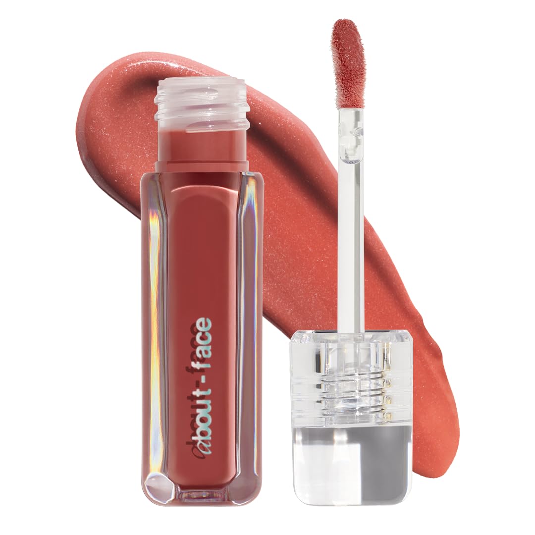 about-face Light Lock Lip Gloss Angel On Fire – Non-Sticky, High-Shine Lip Oil Gloss with Coconut Oil, Peppermint & Lavender – Vegan, Cruelty-Free, Clean Beauty – 0.21 oz (Iced Mauve)