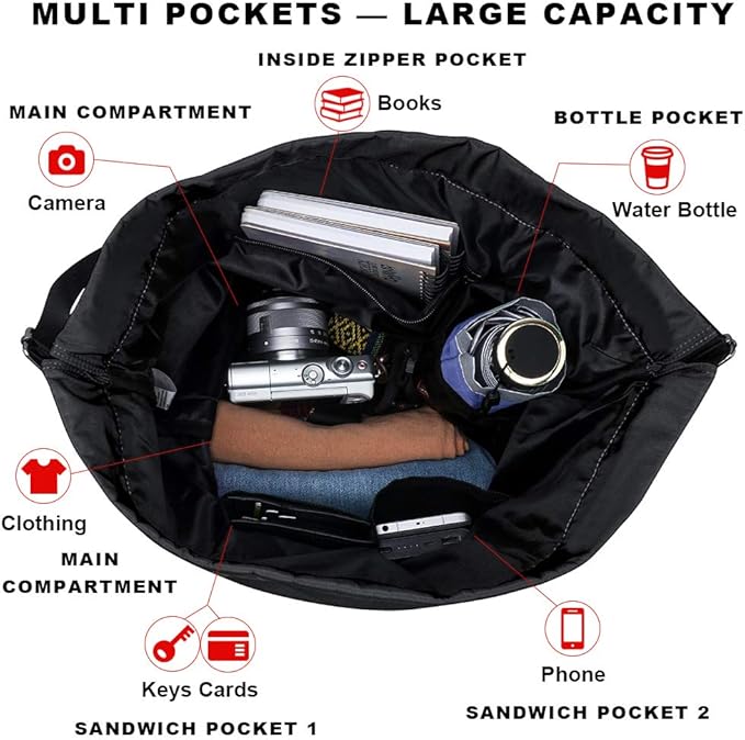 Peicees Waterproof Drawstring Sport Bag Lightweight Sackpack Backpack for Men and Women