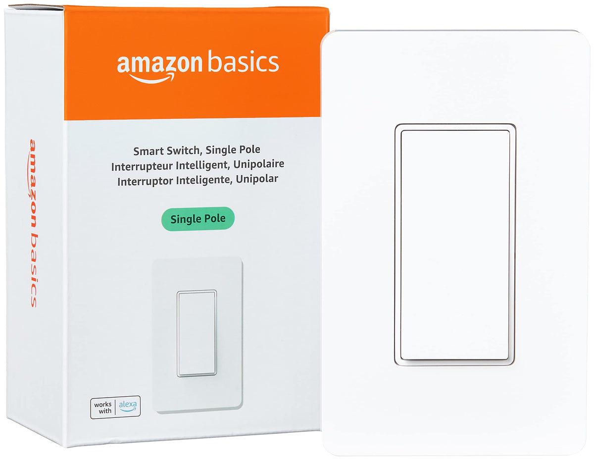 Amazon Basics Smart Switch, Single Pole, Works with Alexa Only, 2.4 GHz Wi-Fi, No Hub Required, White