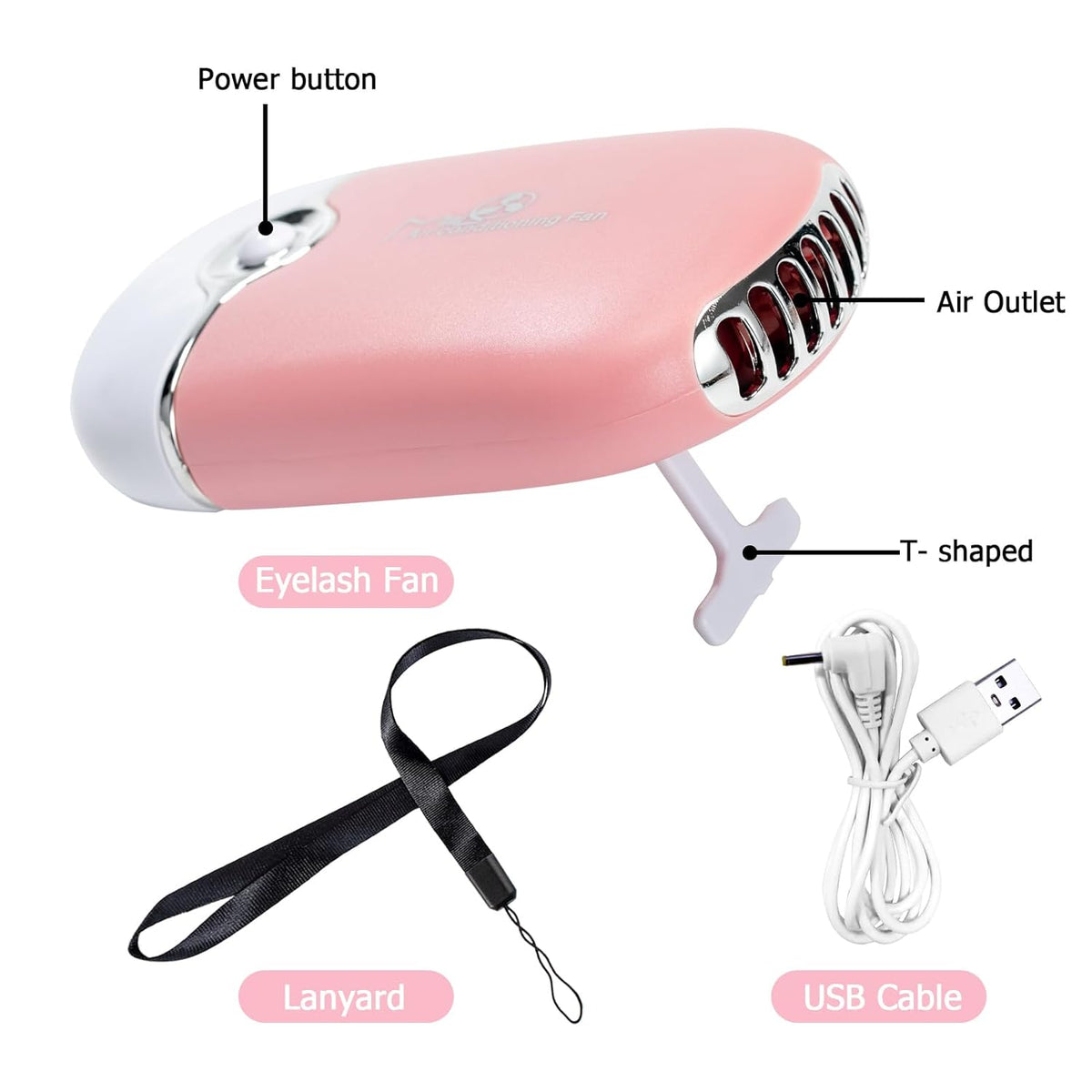 3.38OZ Eyelash Extension Cleanser Lash Mousse Lash Shampoo for Extensions, USB Mini Portable Fan Rechargeable Electric Handheld Air Conditioning Lash Shampoo Brush Plastic Wash Bottle (lash fan-pink)