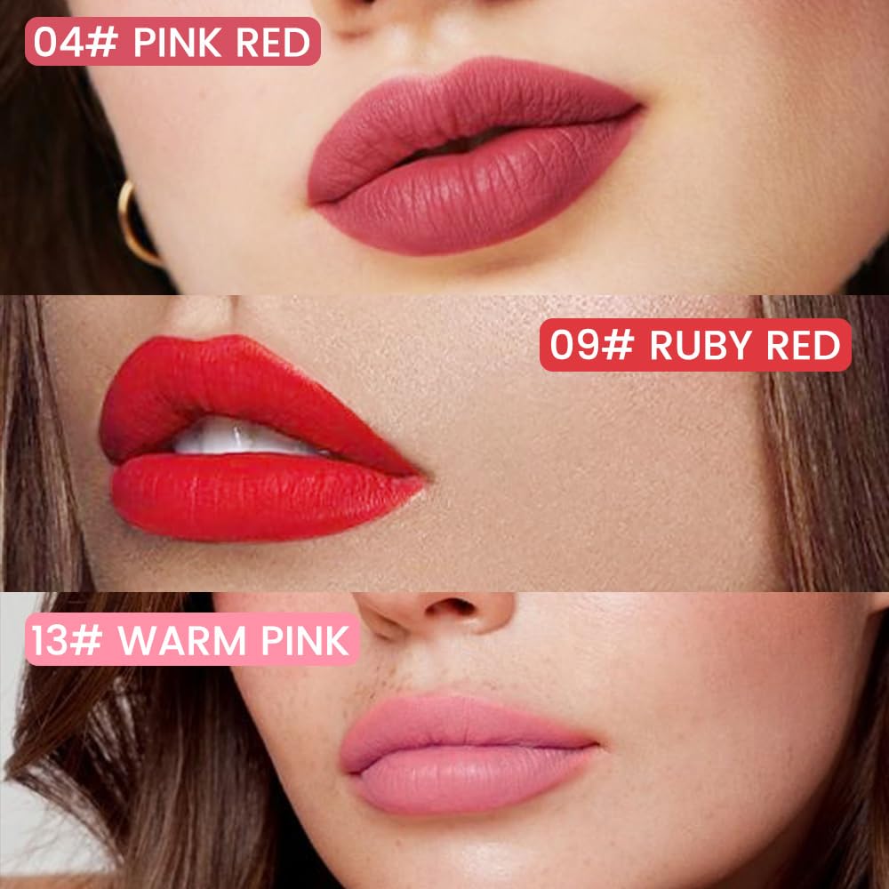 3Pcs Longwear Liquid Lip Liner Stain Pen Set Long Lasting Waterproof, Pink Ruby Red Warm Pink Matte Semi Permanent 24 Hour Lip Liner and Lipstick Combo, Color Stay Lipliner All Day Lip Stains peel off