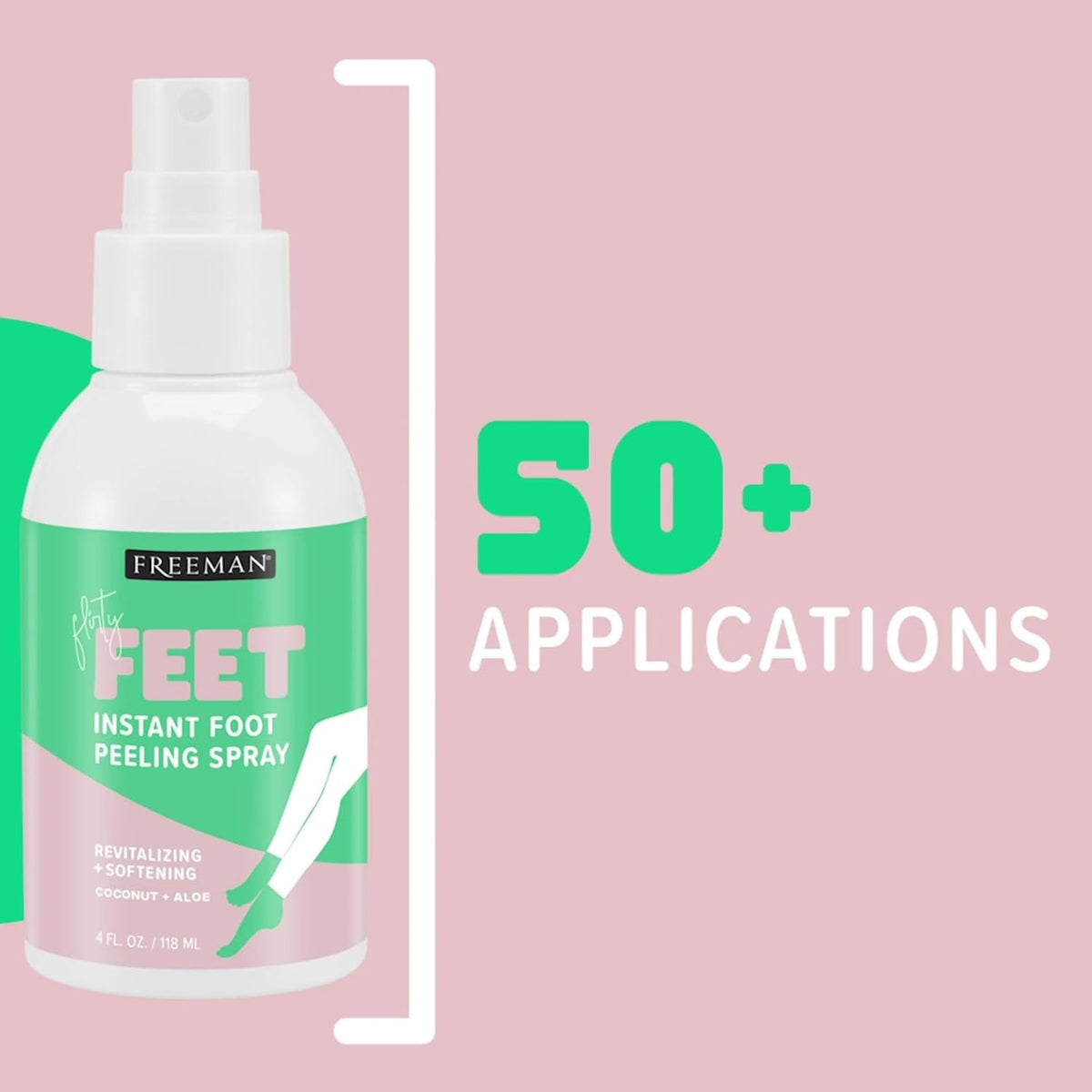 Freeman Flirty Feet Coconut and Aloe Instant Peeling Foot Spray, Softening Foot Peel Mask Exfoliates & Removes Dead Skin, Moisturizes Dry Feet, Clean Ingredients, 4 fl.oz./ 118 ml Bottle (Pack of 2)