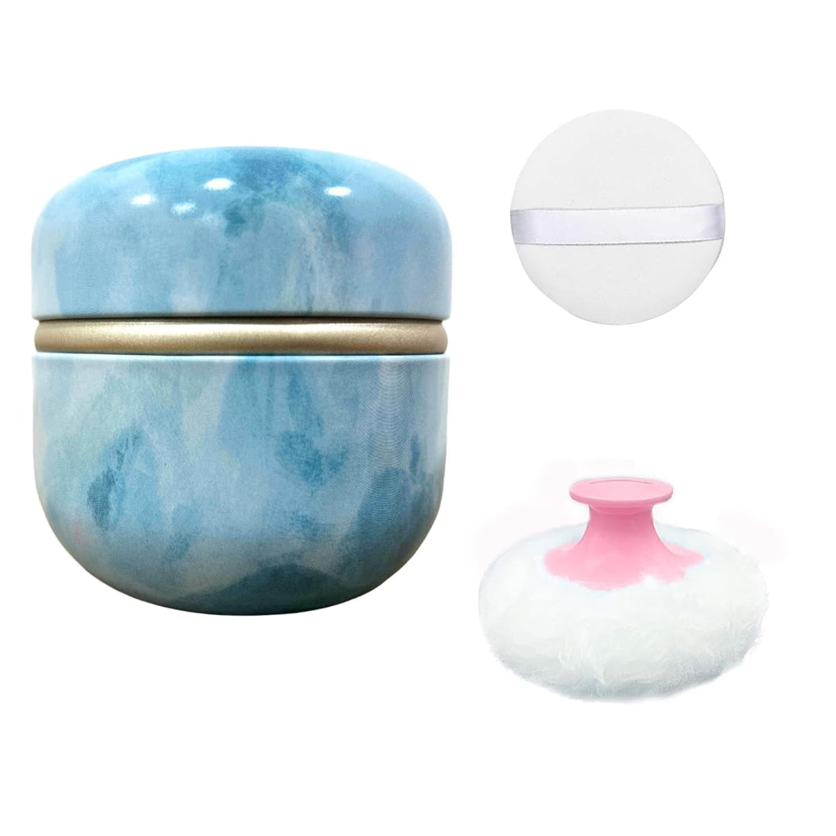 Body Powder Puff and Container for Dusting Powder, Women Powder Puff and Powder Case for Bath and Travel (Summer Dream)