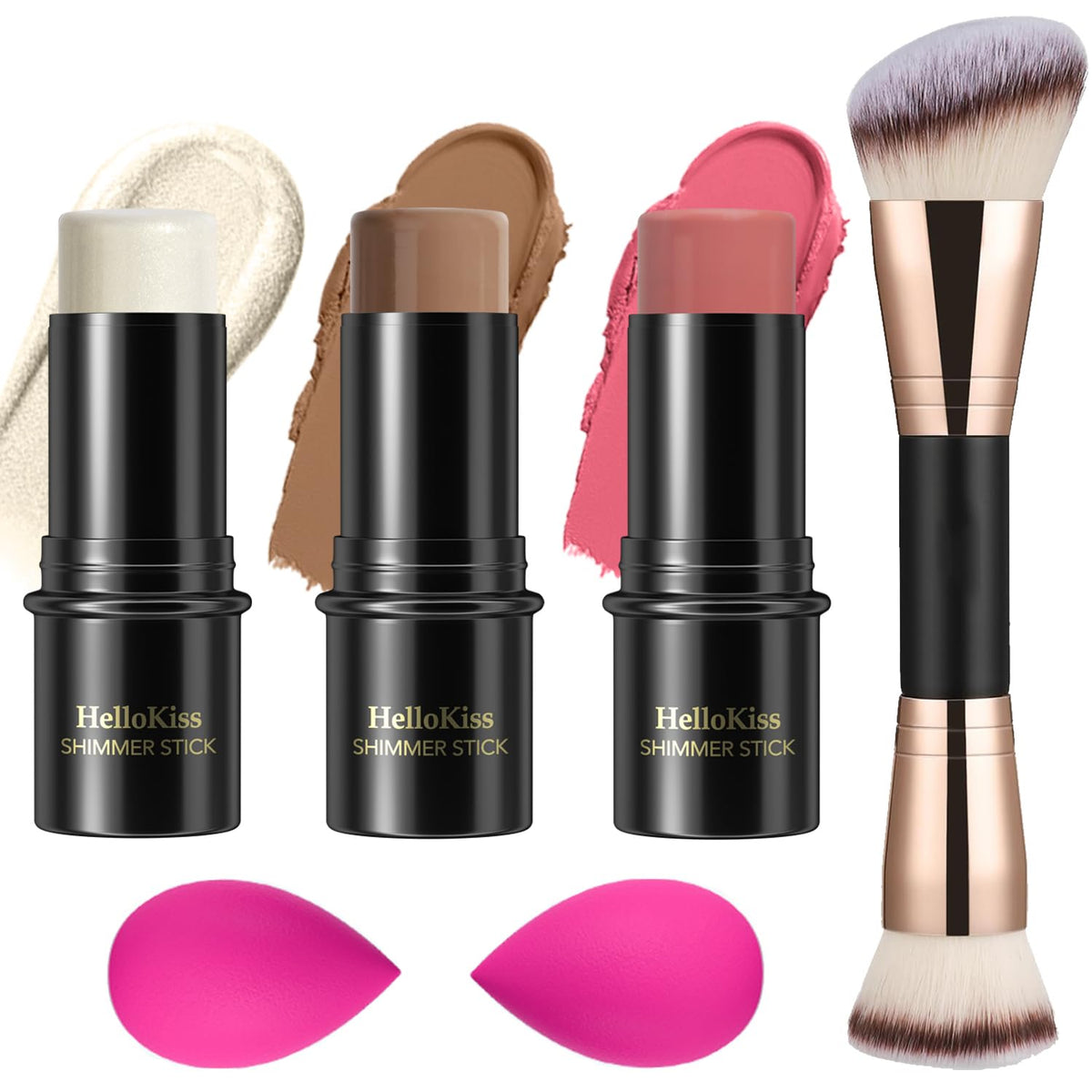 3 Pcs Cream Contour Stick Makeup Kit, Shades with Highlighter,Blush and Bronzer Contour Stick for Sculpt the Cheeks, Waterproof, Matte & Dewy Finish (Light-Medium,#02+#10+#12)