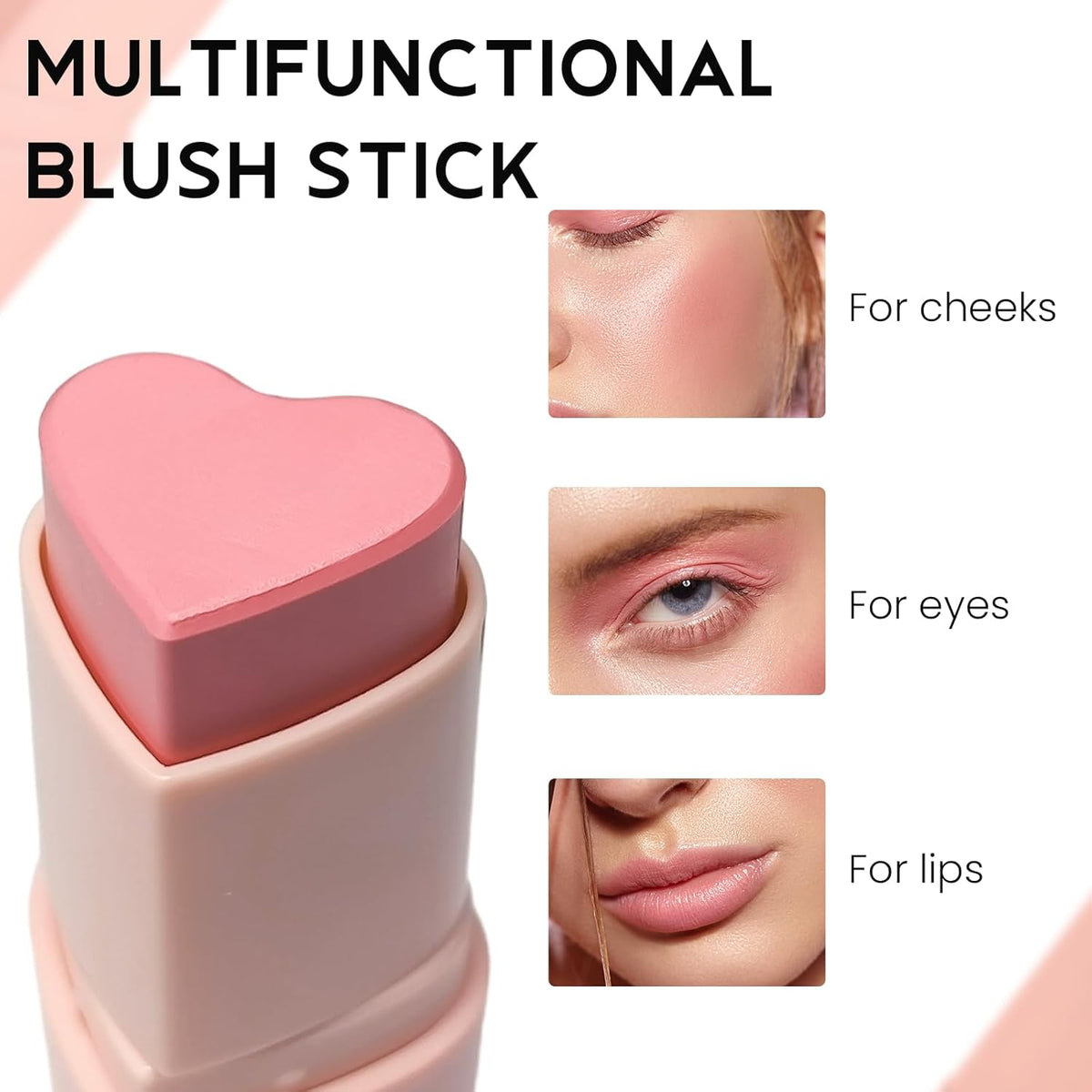 Blush Stick for Cheeks, Cream Blush with Heart-shaped, Blush Face Stick Multi-Use Lip and Cheek Tint, Waterproof Lightweight Easy to Blend Cream Blusher Makeup - Candy Rose