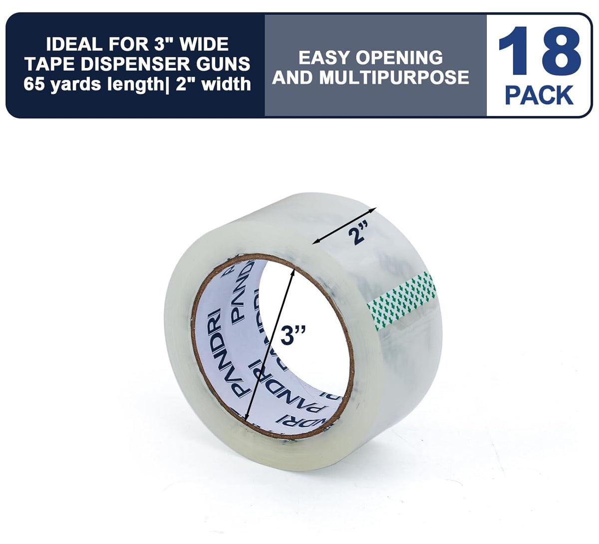 PANDRI Packing Tape, 18 Rolls Heavy Duty Clear Packaging Tape for Shipping Packaging Moving Sealing, 2 inches Wide, 65 Yards Per Roll, Total 1170 Yards