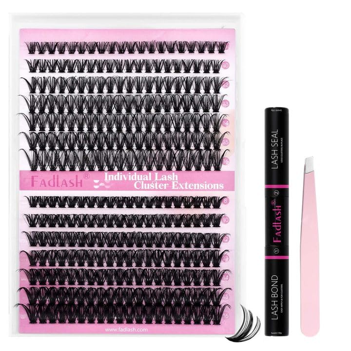 DIY Lash Extension Kit Lash Bond and Seal Lash Clusters Kit ? Pcs Cluster Lashes D Curl with Lash Tweezers for Individual Lashes Kit Eyelash Extension Kit at Home (Kit 40D+50D-0.07D, 8-16mm)