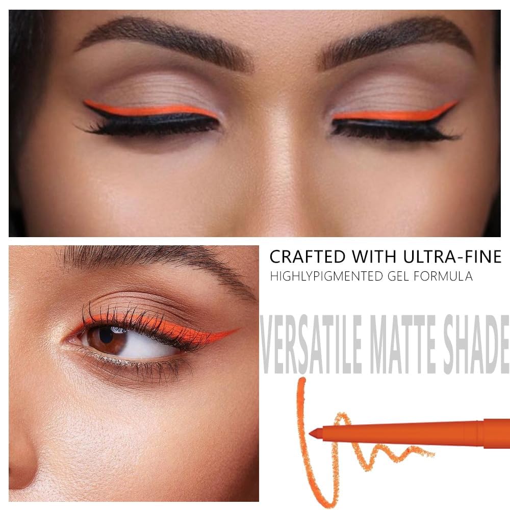 evpct Orange Eyeliner Pencils for Eyes, Orange Matte Colored Eye Liner Pencil Makeup Waterproof Smudge Proof, Colored Gel Waterline Eyeliner Liquid, Face Eye Paint Stick Lipstick Halloween Makeup 04