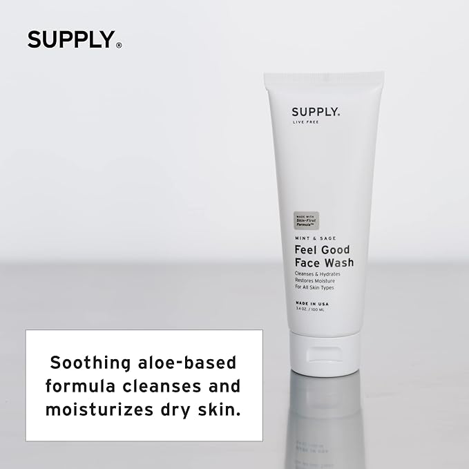 Supply Mens Face Wash - Plant-Based Face Wash Men's Cleanser with Aloe, Tea Tree & Mint - Gently Hydrates, Refreshes & Removes Impurities - Natural Skincare, 3.4 fl oz