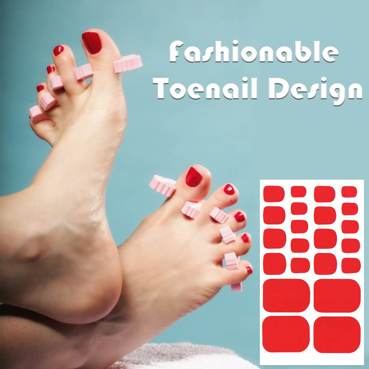 SILPECWEE 20 Sheets Toe Nail Stickers Full Nail Wraps for Women Solid Color Toenail Polish Strips Self Adhesive Toes Sticker Nail Polish Gel Toenails Stickers with 1pc Nail File