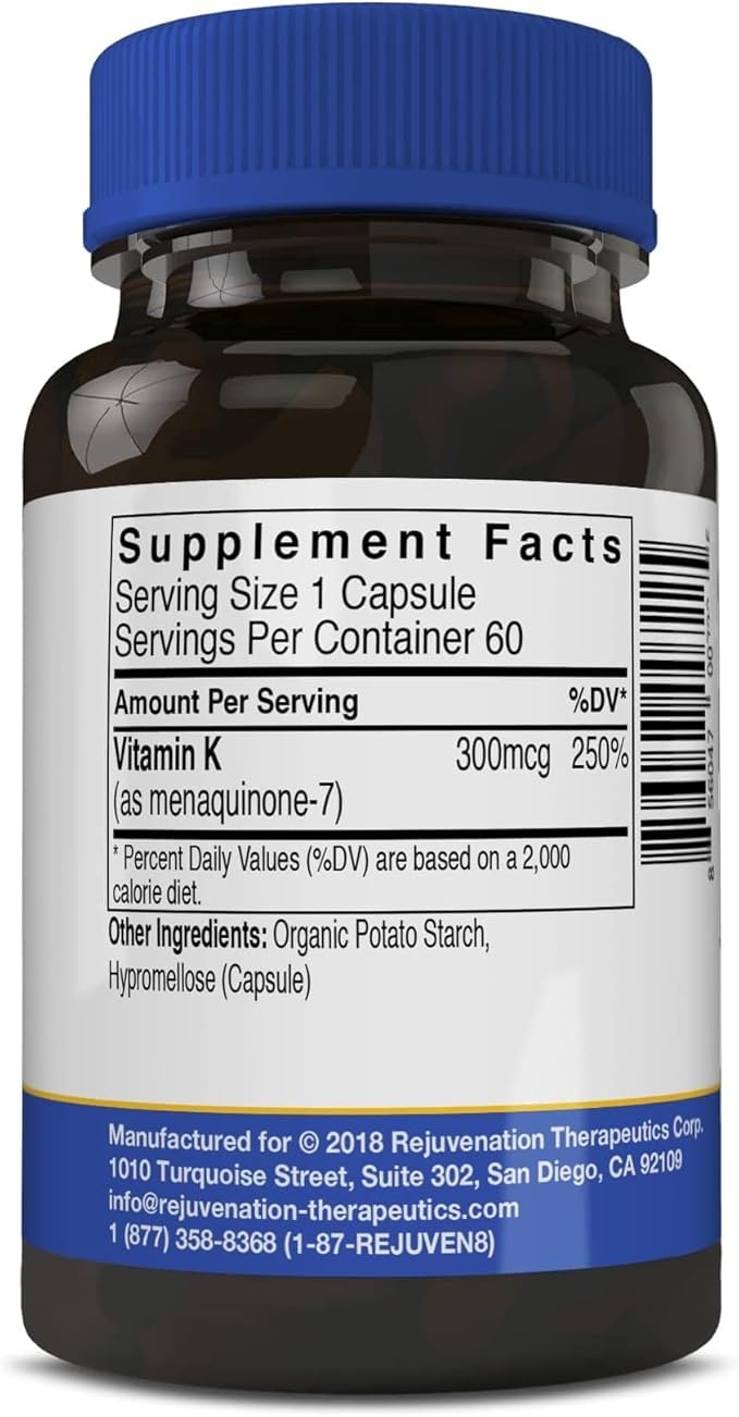 Vitamin K2 MK-7 | 60-Day Supply, High Potency (300mcg) | Easy to Swallow Vegetarian Capsules