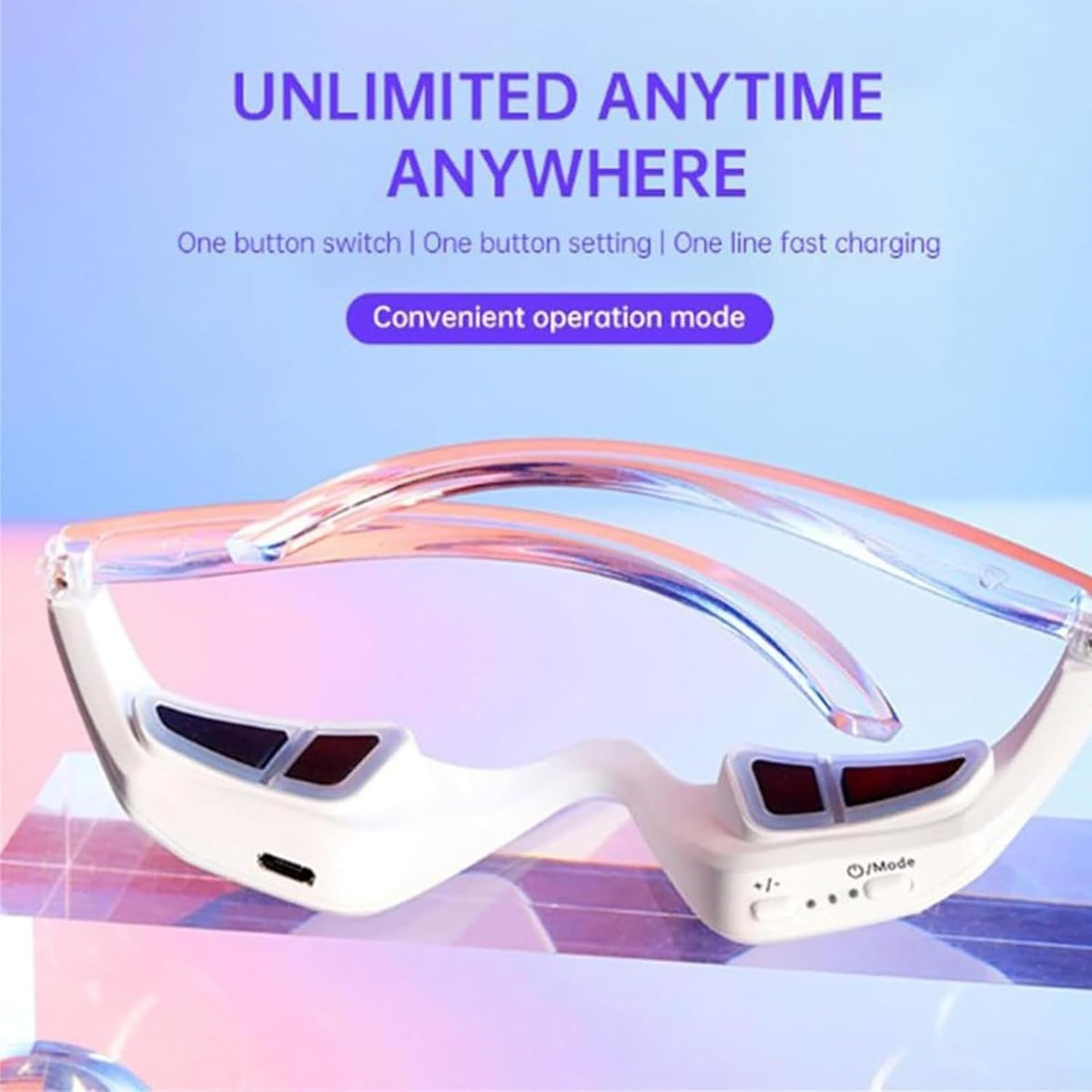 Under Eye Red Light Therapy Glasses - Microcurrent Eye Massager with 2 Modes, Red Light Therapy Relieve Eyes Bags & Wrinkles, Dark Circles Treatment Device