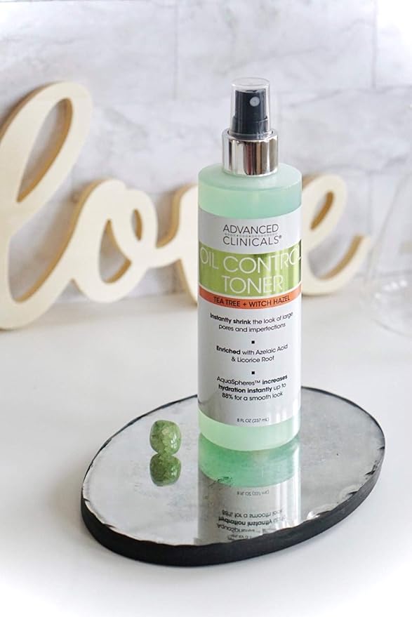 Advanced Clinicals Oil Control Purifying Facial Mist Toner. Hydrating, Non-Greasy Tea Tree Oil, Witch Hazel Toner W/Aloe Vera Face Mist Cleans Pores & Clears Acne All Skin Types, 8 Fl Oz (Pack of 1)