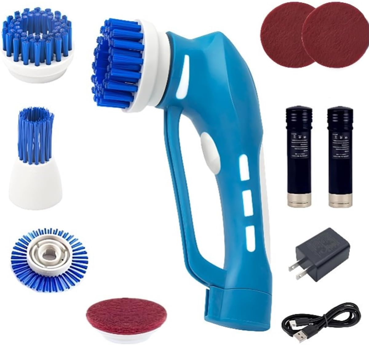 Electric Scrubber Power Cordless, Portable 360 Handheld Washing Cleaning Machine with 6 Replaceable Brush Heads, High Rotation for Bathroom, Floor, Kitchen, Car, Sink, Wall, Window