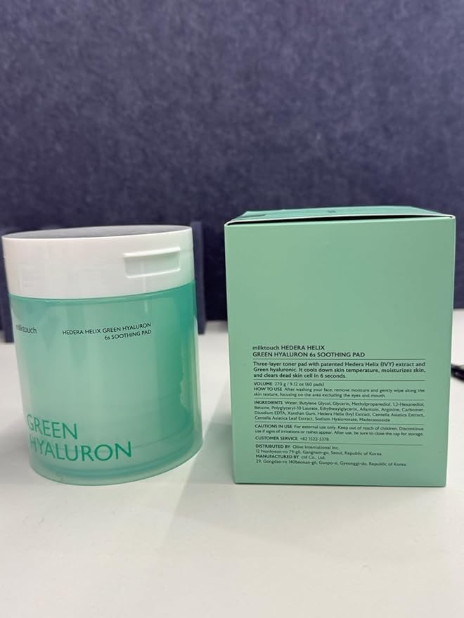 milktouch Green Hyaluron Toner Pads - Hydrating & Soothing Facial Pads w/Hyaluronic Acid & Centella Asiatica for Sensitive Skin, Pore Care, Daily Use, Calming, Moisturizing, Korean Skincare 60pcs