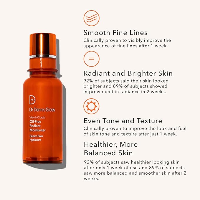 Dr Dennis Gross Vitamin C Lactic Oil-Free Radiant Moisturizer: For Dullness, Uneven Tone & Texture, Fine Lines and Occasional Dryness, 1.7 oz