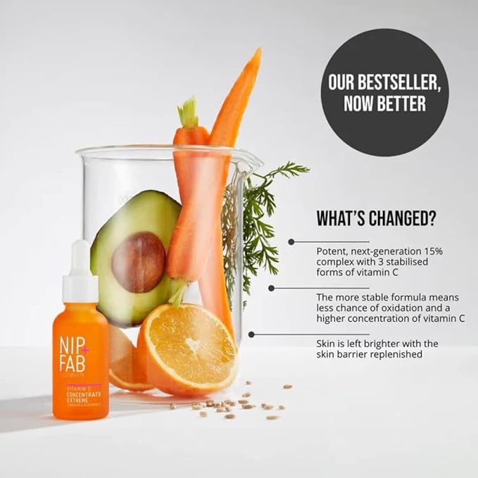 Nip+Fab Vitamin C Fix Concentrate Extreme 15% 1 fl oz | Face Skin Radiance Booster | 3 Forms of Vitamin C | Ferulic Acid | Skin Protection | Moisturizing Hydrating Antioxidant