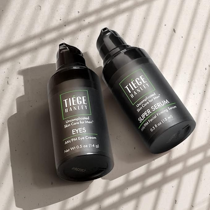 Tiege Hanley Anti Aging Bundle for Men, Eye Cream and Face Serum With Peptides, Hyaluronic Acid, and Vitamin B3 to Help Reduce the Look of Wrinkles and Dark Circles, Men’s Skin Care, 2 Piece Set