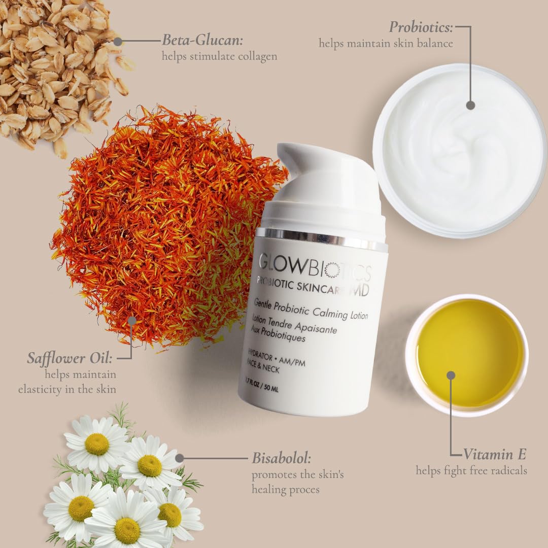 Glowbiotics Gentle Probiotic Calming Lotion: Lightweight Moisturizer for Soothing Hydration, Reduces Redness & Irritation | With Hyaluronic Acid & Shea Butter