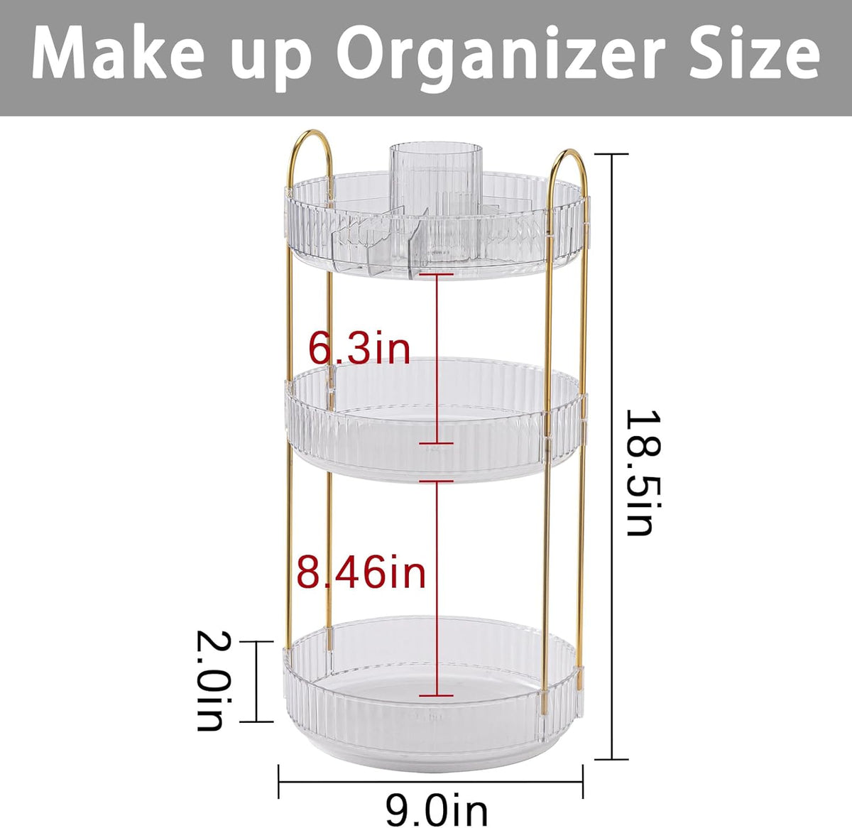 Rotating Makeup Organizer for Vanity, High-Capacity Skincare Clear Make Up Storage Perfume Organizers Cosmetic Dresser Organizer Countertop 360 Spinning (Clear, New-3 Tier)