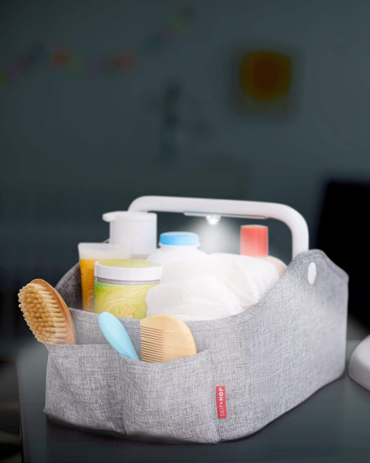 Skip Hop Diaper Caddy Organizer with Touch Sensor Night Light Nursery Style Heather Grey