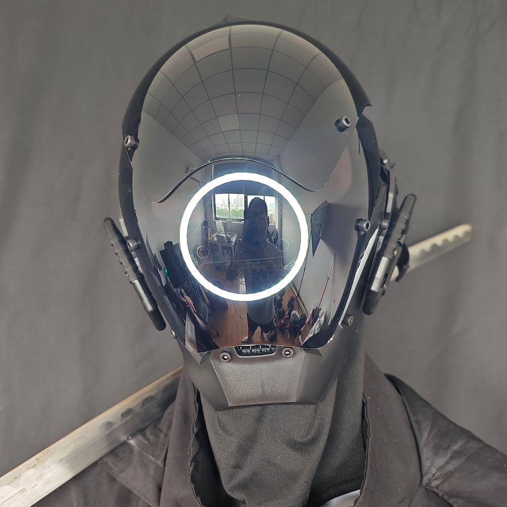 KYEDAY Punk Mask Cosplay for Men, LED Round Light Mask for Women Cosplay Halloween Fit Party Music Festival Accessories