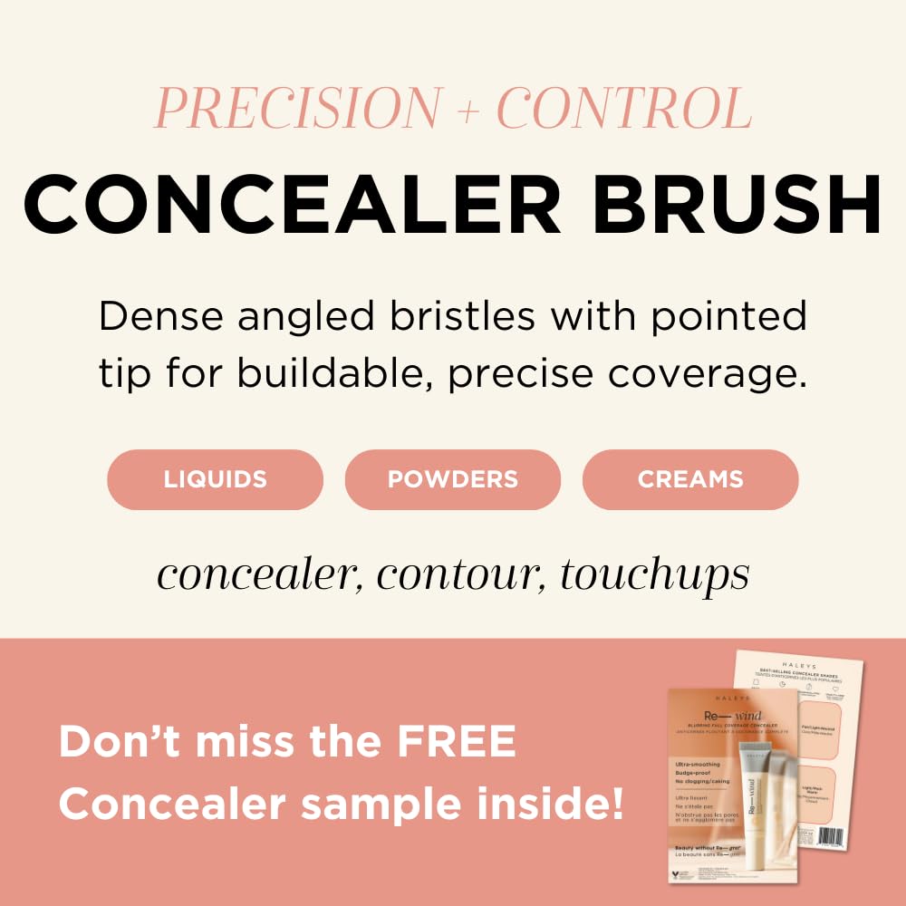 HALEYS Concealer Brush VEGAN+CRUELTY-FREE, Sustainable Wood, Vegan Bristles for Airbrushed Finish, For Creams,Liquids, Powder, Streak-free, Perfect Blending, Buffs, Smooths with Control, Special shape