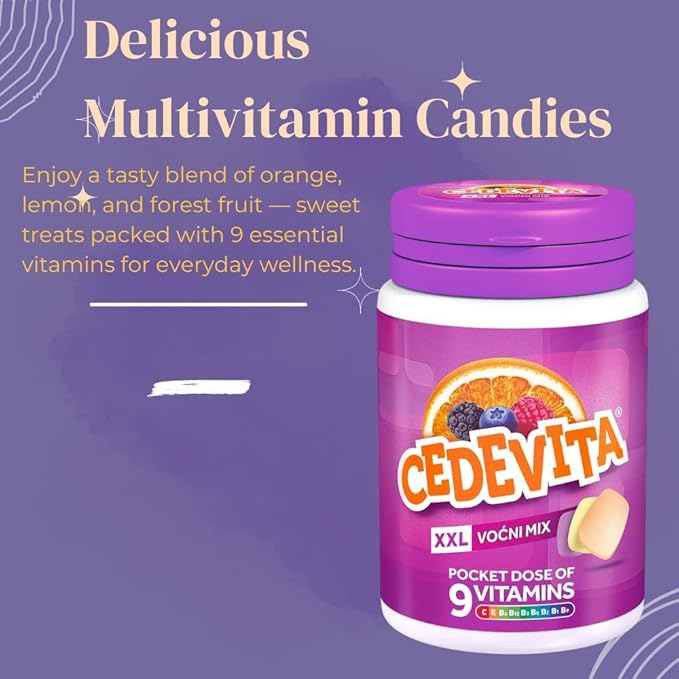 Cedevita Multivitamin Healthy and Sweet Candies with 9 Essential Vitamins in Mix Pot Flavor – A Pocket Full of Vitamins Immune System Booster – Pack of 15 Candies, 58.5g