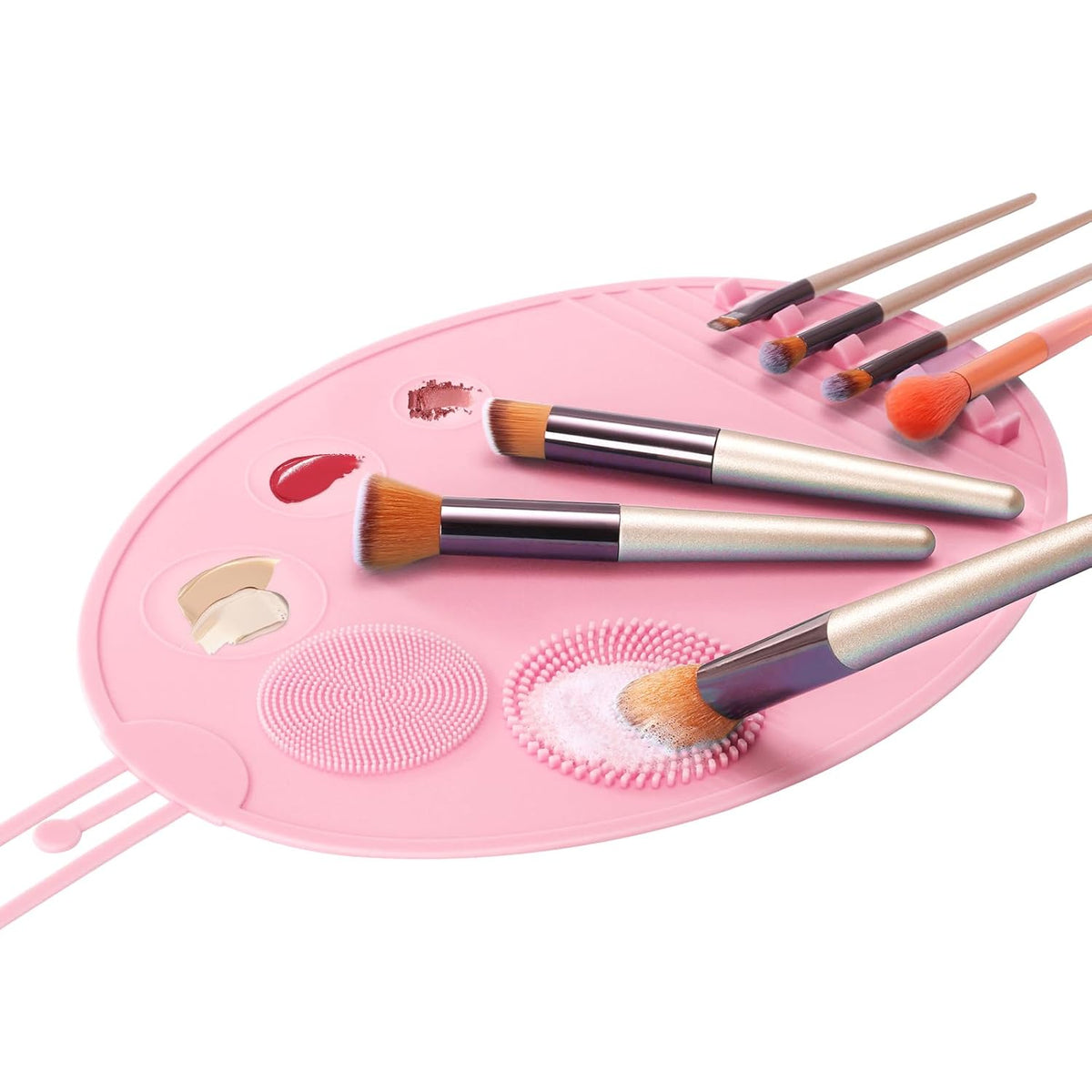 Makeup Palette, 3 in 1 Silicone Makeup Mat with Brush Cleaner and Vanity Protector Design for Mixing Foundation Eye Shadow Nail Art Gel, Cosmetic Brush Washing, Easy to Clean, Pink