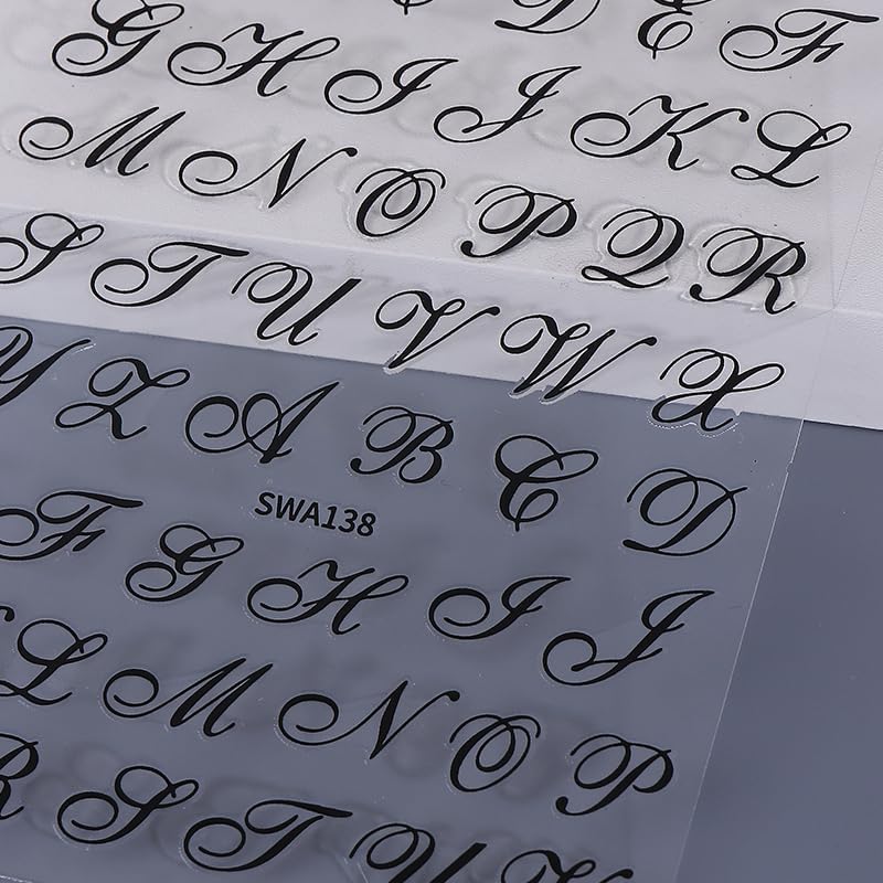 6 Sheets Gothic Nail Art Sticker Decals, Russian Letters Notes Nail Stickers Holiday Nail Decals for Nail Art Black Graffiti Style Design Nail Supplies Elegant Self Adhesive Decals for Women Decor