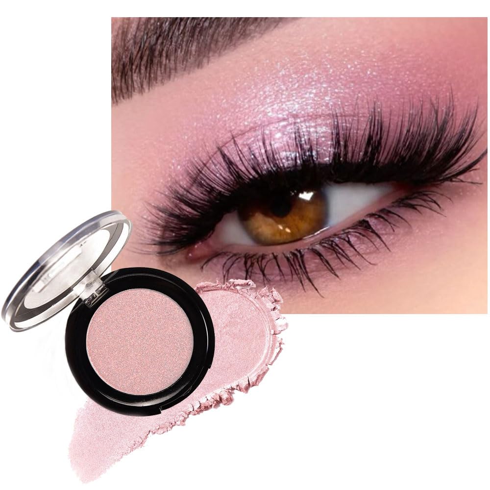 Monochrome Powder Eyeshadow Palette Makeup,Pink Natural Neutral Single Shimmer Eye Shadow for Older Women,Sparkly Eye Finish,Long Lasting Naturing-Looking