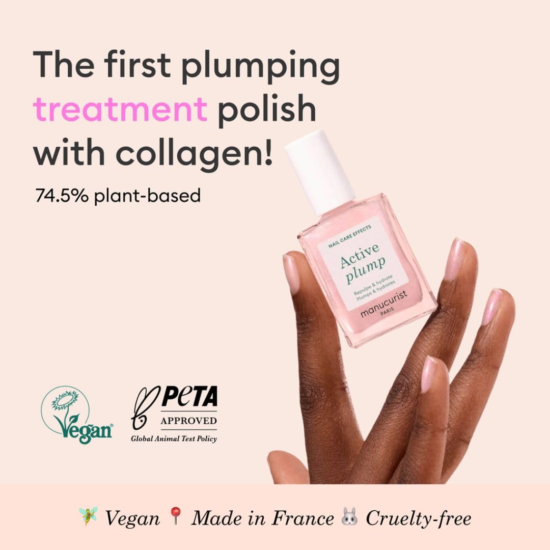 Manucurist Active Plump Nail Polish & Care - Collagen & Peach Extract - No Lamp - Nail Hydrator with Ultra-Glossy Baby Rose Shimmer for Instant Plumping Effect - Nail Volumizer - Vegan & Plant-Based