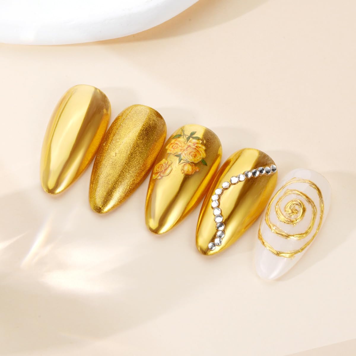 PrettyDiva Chrome Nail Powder - Gold Mirror Effect Nail Chrome Powders, Highlight Metallic Chrome Powder for Nail Art Pigment Chrome Powder for Nails (gold, 1g)