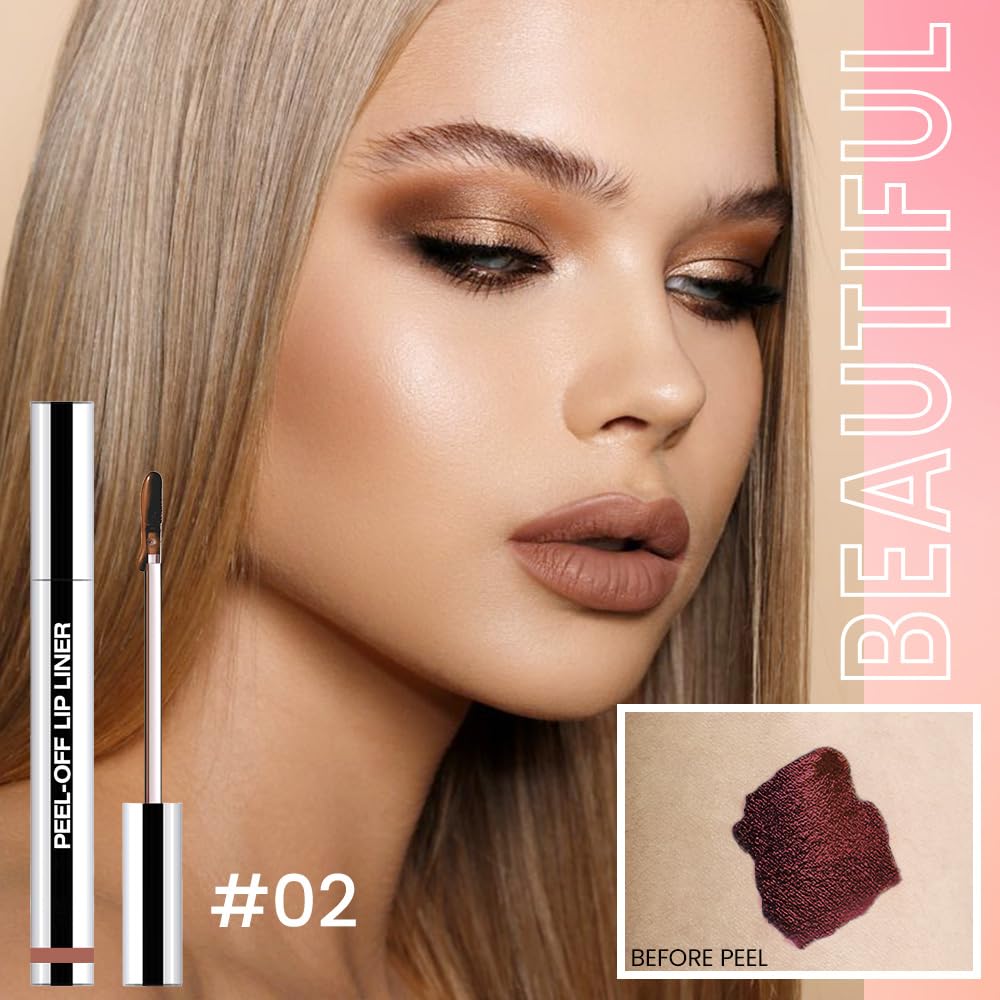 2Pcs Peel Off Matte Liquid Lip Gloss Stain-Lip Liner with Tweezer, Peel Off Lip Stain, Long Lasting & Waterproof Lipstick Tattoo, Transfer-Proof Lip Gloss for All Skin Types (00#+02#, 2Pcs)
