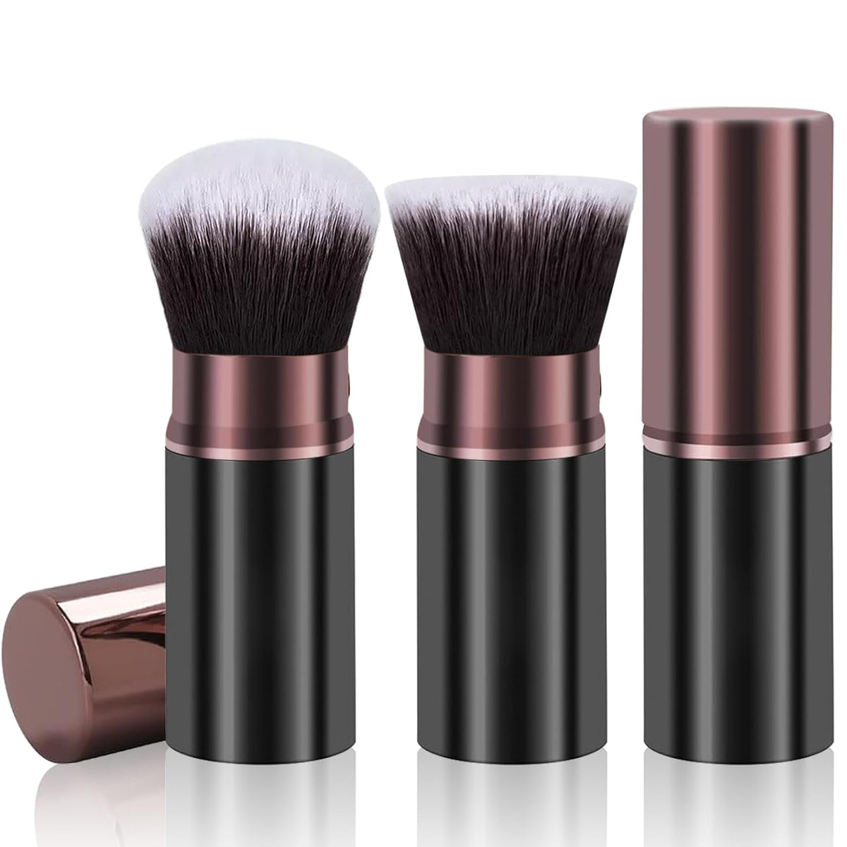 Makeup Brushes, Retractable 2 Pack Travel Kabuki Blush Makeup Brush Face Powder Foundation Brushes for Blending Liquid, Blush, Bronzer, Buffing, Sunscreen,Flawless Cosmetics