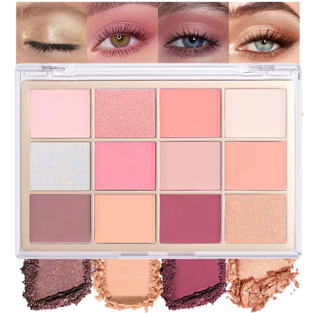 Nude Pink Eyeshadow Palette,Natural Neutral Warm Colors Cream Light Colors Eyeshadow Palette,Eye Shadow Palette Long Lasting Naturing-Looking Make Up Pallets for Women,Vegan