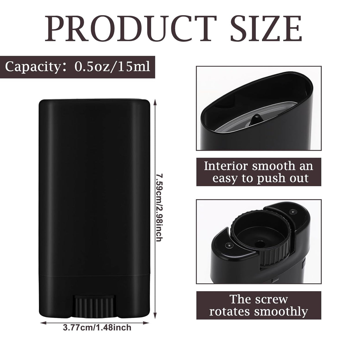 Wesiti 100 Pcs Plastic Empty Deodorant Containers 1/2 oz Travel Deodorant 15ml Refillable Containers Tubes Oval Lip Balm Tubes for Lip Balm DIY(Black)
