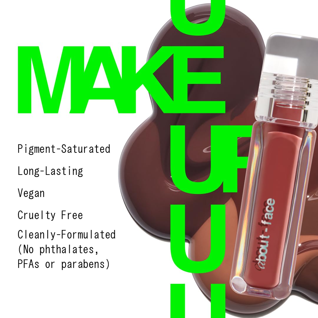 about-face Light Lock Lip Gloss Angel On Fire – Non-Sticky, High-Shine Lip Oil Gloss with Coconut Oil, Peppermint & Lavender – Vegan, Cruelty-Free, Clean Beauty – 0.21 oz (Iced Mauve)