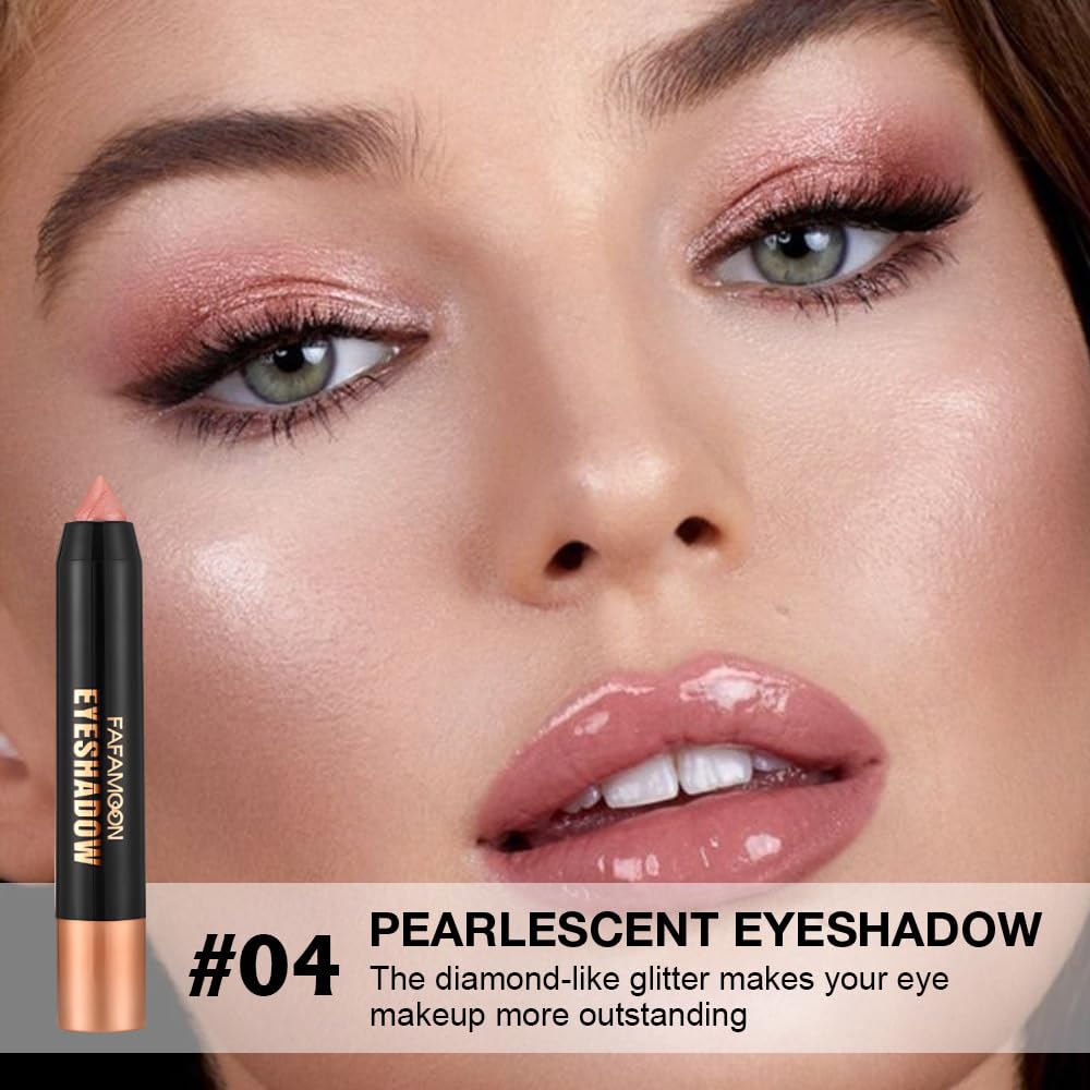 Monochrome Cream Glitter-Shimmer Eye Shadow Stick Palette makeup | 2-in-1 Eyeshadow & Eyeliner Pencil for Women | Waterproof, Vegan & Cruelty-Free | Sombras Para Ojos | 04 Shimmer Pink