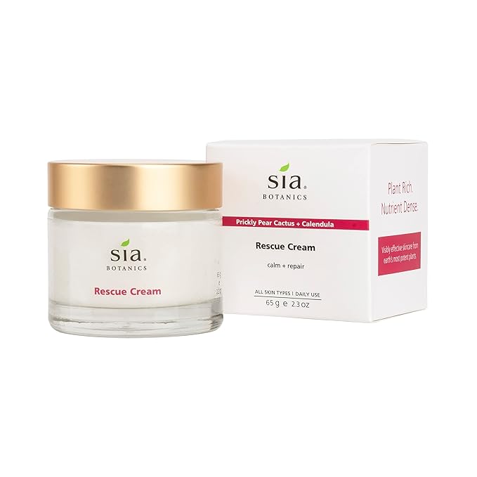 Sia Botanics Rescue Face Cream (65g/2.3oz Glass Jar) | Facial Moisturizer w/Prickly Pear Cactus, Aloe Vera, Green Tea Extract | Natural, Clean, Botanical Skincare for Women