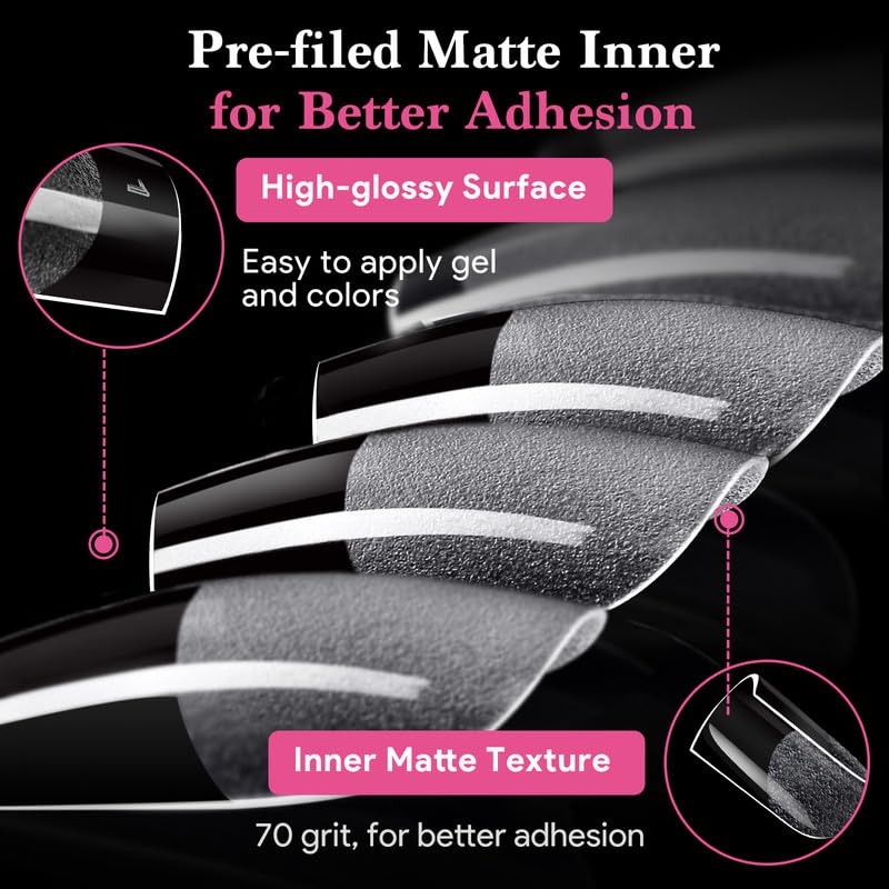 Extra Short Flat Head False Nail Tips, 15 Sizes 510 PCS Clear French Press On Fake Nail Pre-shaped Half Matte Full Cover Gel Nail Tips Extensions Long Lasting for DIY Beginners & Salon Manicure