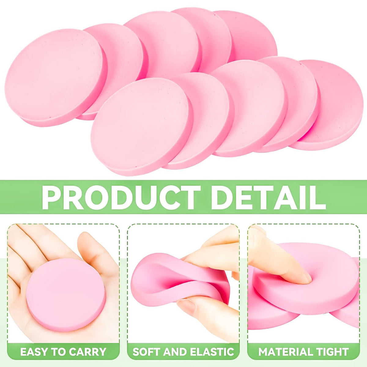 MotBach 60 PCS Pink Round Makeup Sponge, Cosmetic Sponge Round Foam Pad Eye Facial Powder Puff, Beauty Makeup Foundation Powder Blender for Women Lady All Skin Types Wet and Dry Dual Use