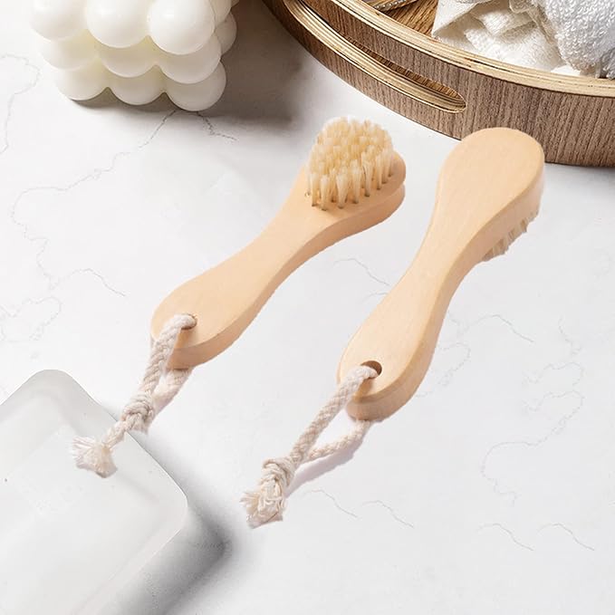 6 Pcs Face Exfoliator Brush Dry Brush Natural Bristles Wooden Face Cleaning Brush, Facial Cleansing Brush Face Wash Scrub Exfoliator Brush for Face Care