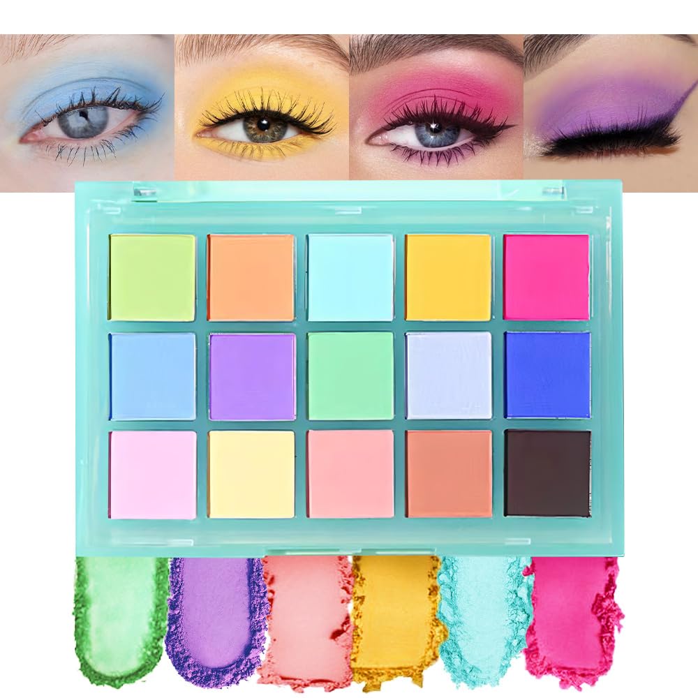 Eye Shadow Makeup Palette,15 Colors Bright Colorful Neon Rainbow Green Purple Yellow Neutral Eyeshadow Palette,Long Lasting Waterproof Travel Size Makeup Pallete,Vegan,Cruelty -free