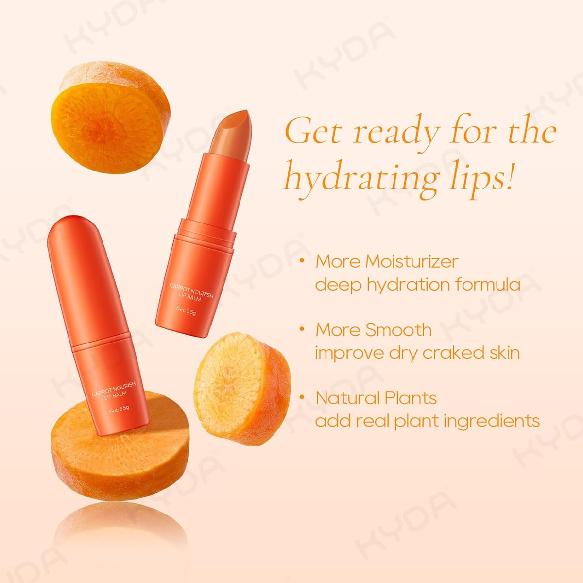 KYDA 3 Pcs Carrot Moisturizing Lip Balm, Moisturizing Lipstick Stick for Dry Cracked Lips, Deep Hydrating Lip Care Balm, Reduce Fine Lines, Daily Lip Moisturizer