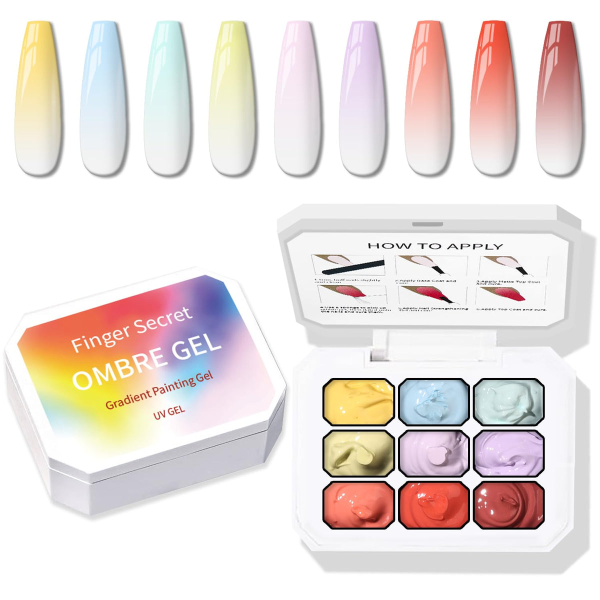 Sponge Pat Paint Nail Gel, 9 Colors Ombre Nails Gradient Gel Nail Blush Blooming Aura Nails Drawing Stripper Floral Painting Nail Art, No Wipe, UV/LED Curing (9 Colors A)